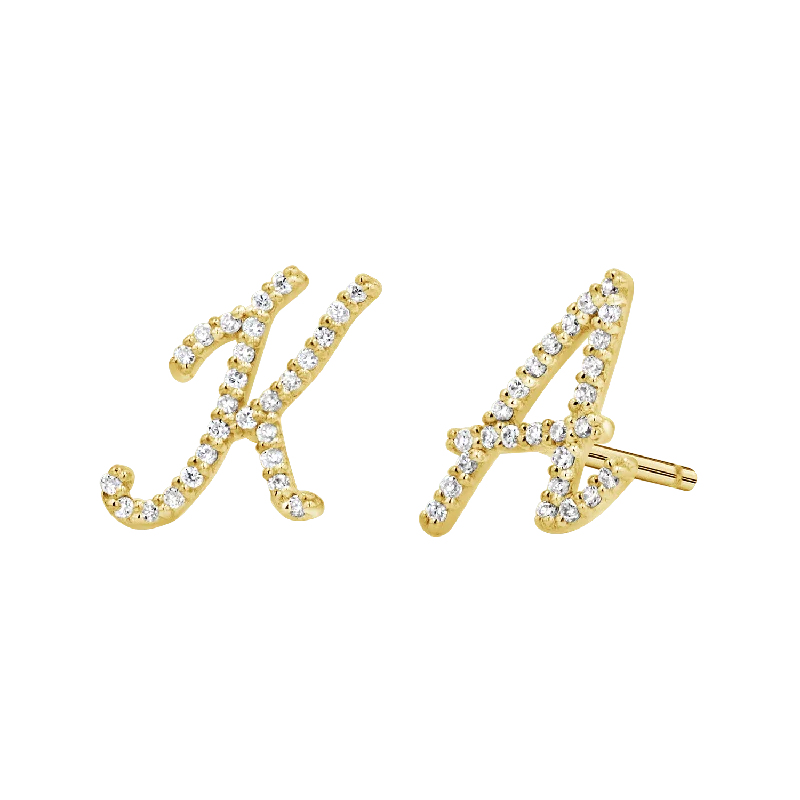 Diamond Pave Script Letter Stud