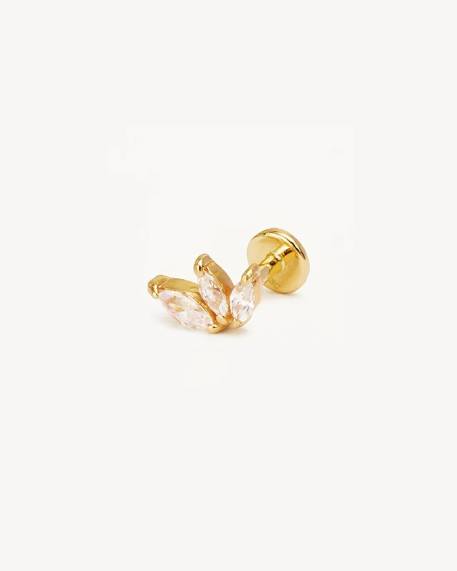 14k Solid Gold Blooming Lotus Crystal Cartilage Earring