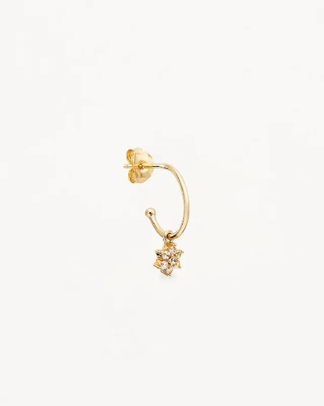 14k Solid Gold Crystal Lotus Flower Hoop