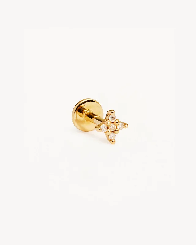 14k Solid Gold Diamond Sacred Cartilage Flatback Earring