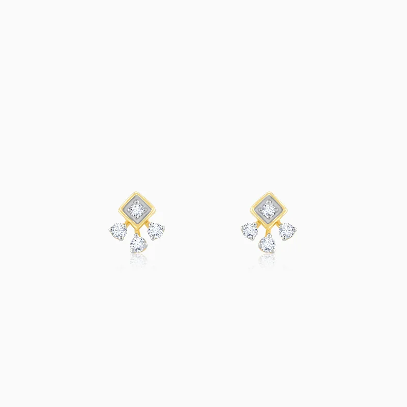 Gold Exquisite Trio Diamond Stud Earrings