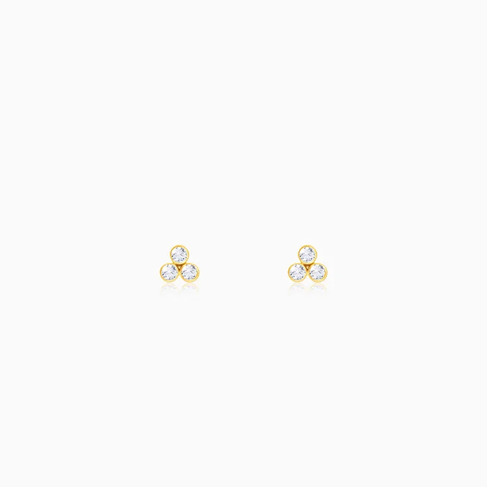 Golden Three-Stoned Stud  Earrings