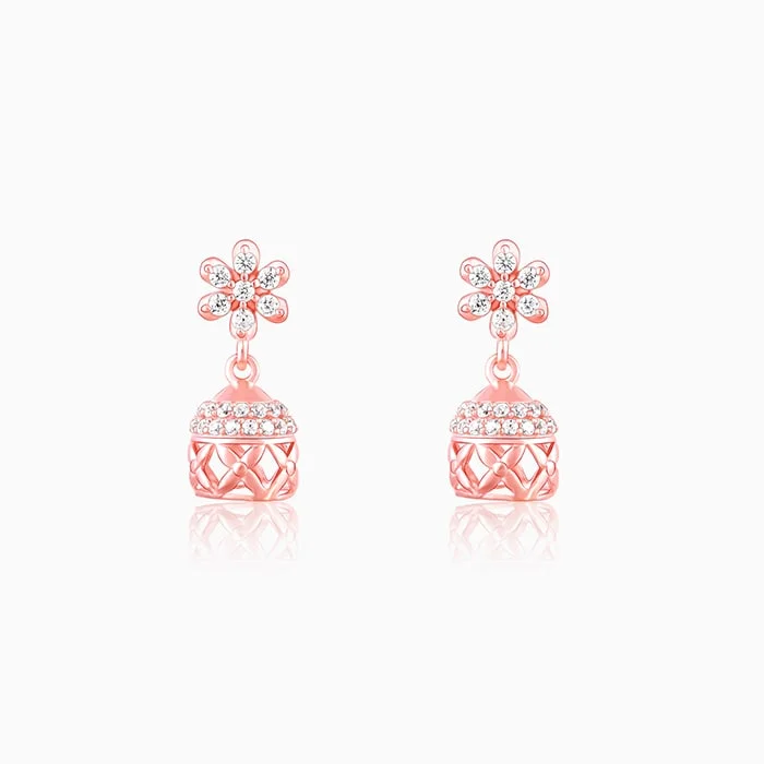 Rose Gold Floral Jaali Jhumki Earrings