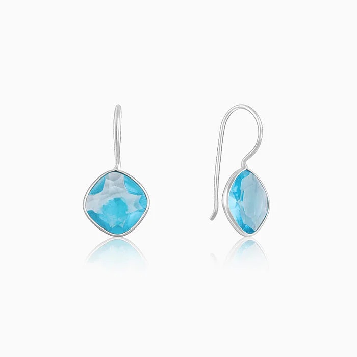 Silver Aqua Blue Crystal Earrings