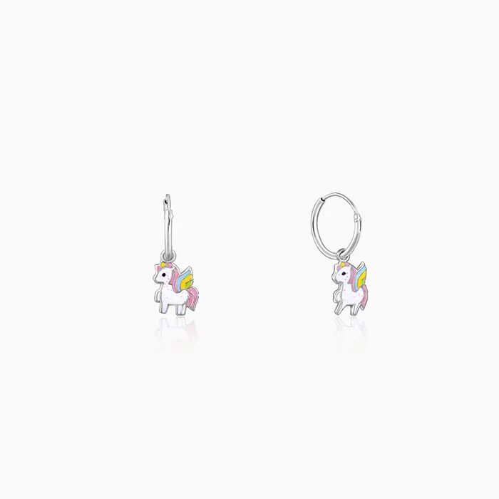 Silver Colourful Unicorn Kids Hoop Earrings (4-12 yrs)