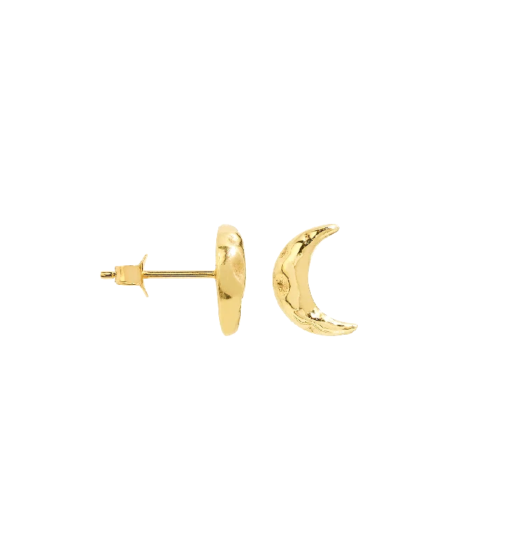 Single Golden Moon Stud Earring 14K