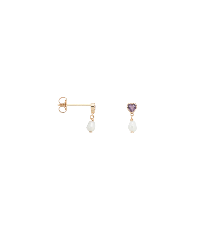 Single Pearly Love Stud Earring 14K