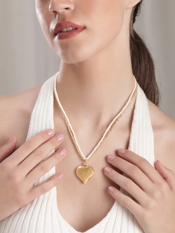 Rubans Voguish 22K Gold plated Stainless Steel Pearl beaded Heart Pendant Tarnish Free Layered necklace