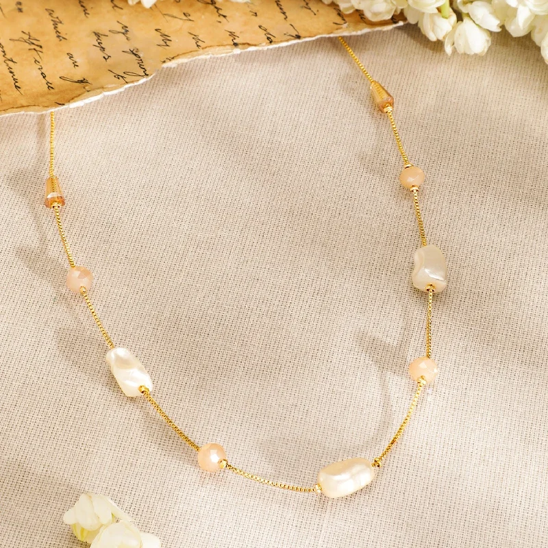 Rubans 18K Gold-Plated Necklace with Pearl & Peach Bead Accents